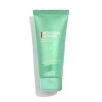 A light green squeeze tube of Biotherm Homme AquaPower Shower Gel stands upright against a plain white background, displaying the brand name and product details on the front.