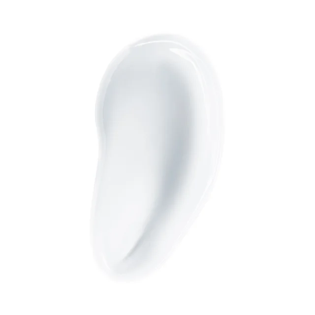 A smooth, teardrop-shaped smear of Biotherm Force Supreme Blue Serum, showing the clear, gel-like texture of the skincare product against a plain white background.