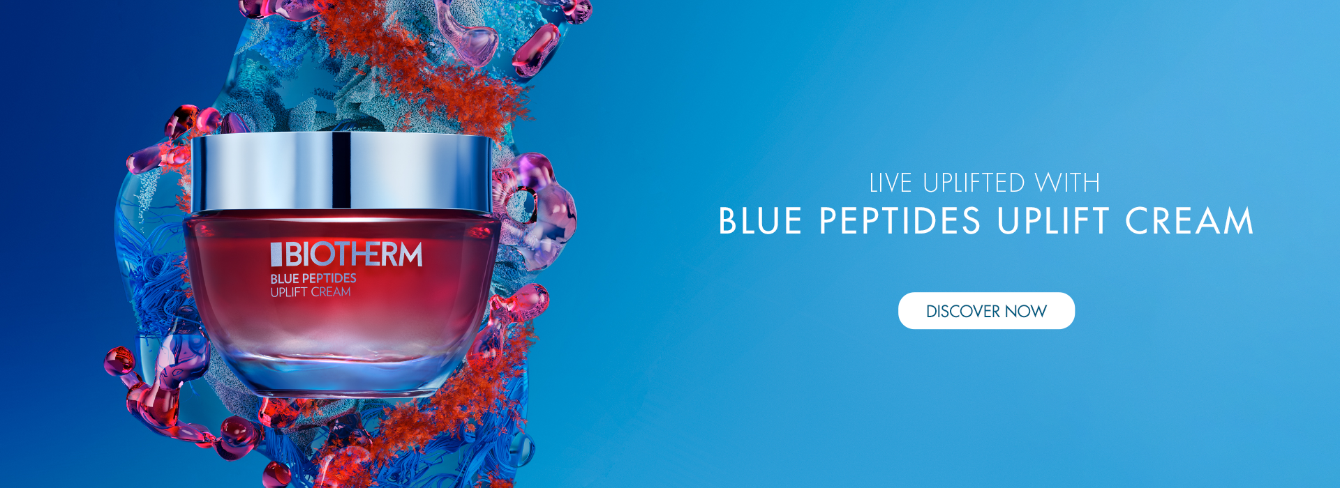 live uplifted with blue peptides uplift cream. discover now.