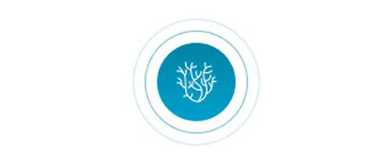 alt="Illustration of a coral or algae branch inside a teal circle, representing Biotherm's Blue Biotech expertise and Life Plankton ingredient."